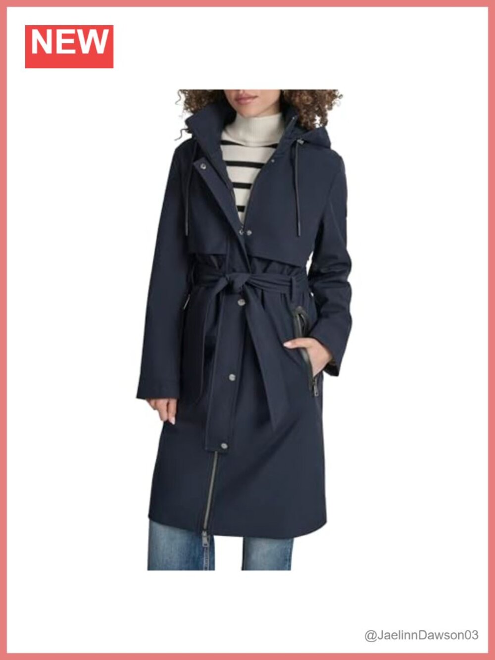 Women's Belted Trench Coat Water-Resistant Lightweight Hooded Long Jacket